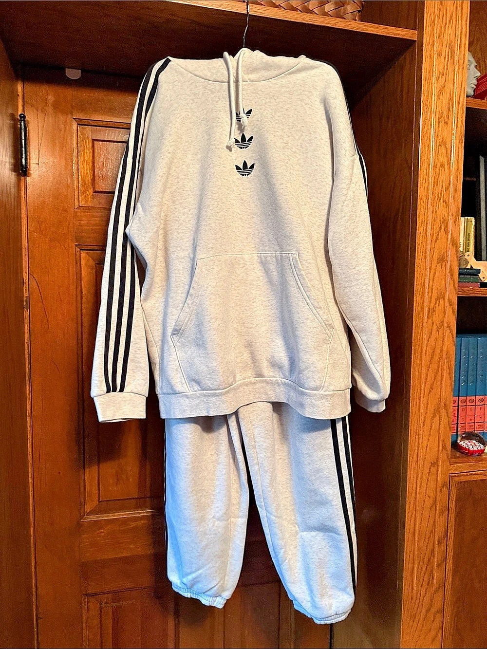 adidas 3-Stripe Hoodie & Jogger Set in White Size Medium